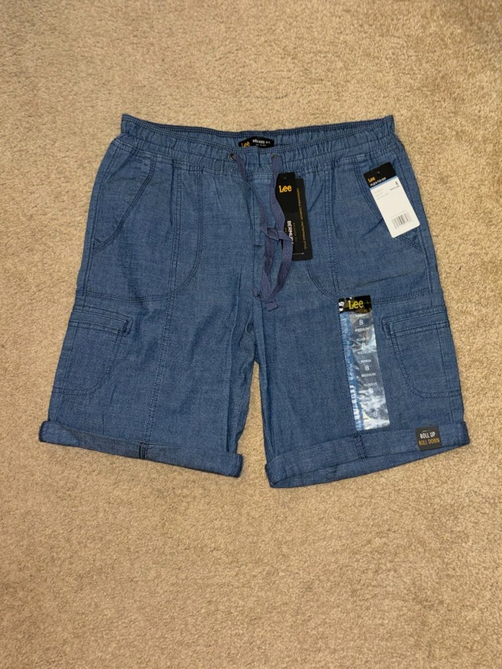 NWT Dark Chambray Relaxed Fit Mid Rise Bermuda Shorts